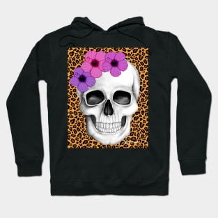 Skull With Flowers (On Leopard Print Background) Hoodie